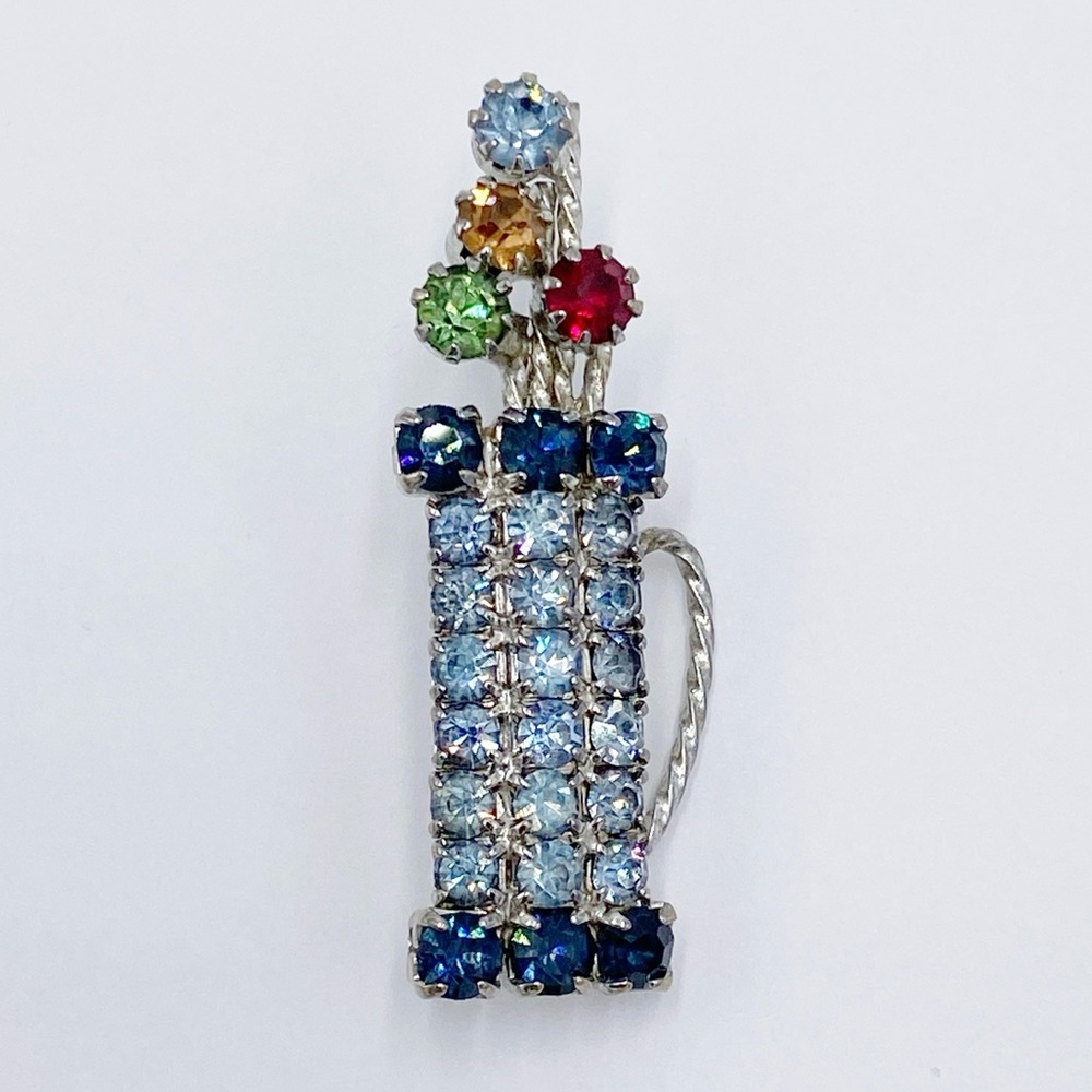 Vintage Golf Bag Rhinestone Brooch Pin
